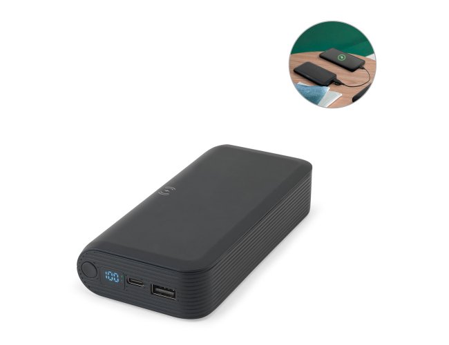 BECKER 20. Bateria port�til com carregador por indu��o super-r�pido (20.000 mAh), em ABS 100% reciclado